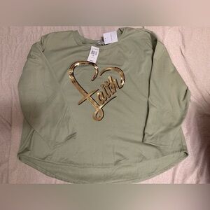 Women’s Olive Absolutely Famous “Faith” 3/4 Sleeve Shirt (Size 3X)